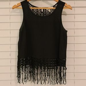 Black Fringe Crop Top
